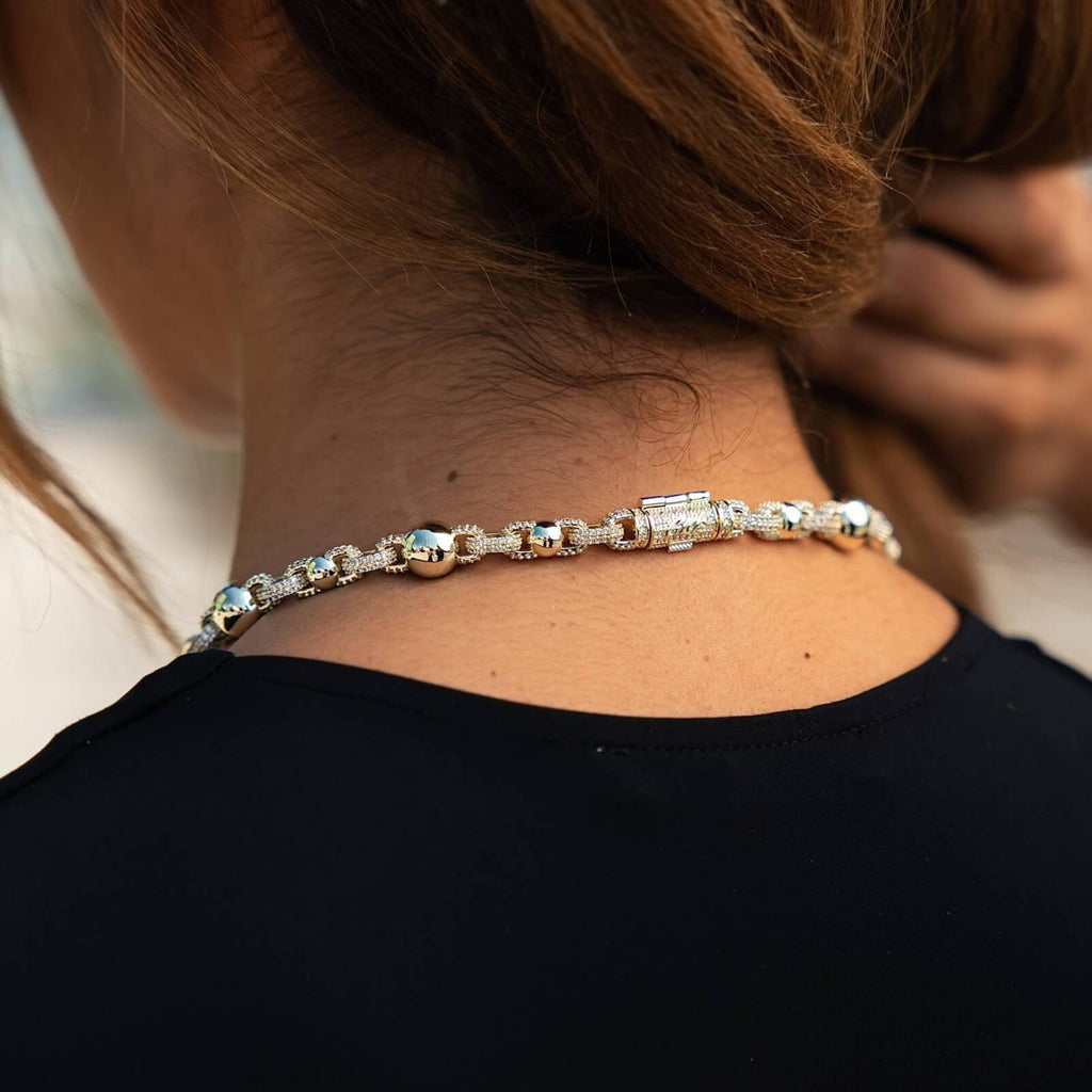 Iced Plain Multi Size Ball Chain Necklace in Yellow Gold
