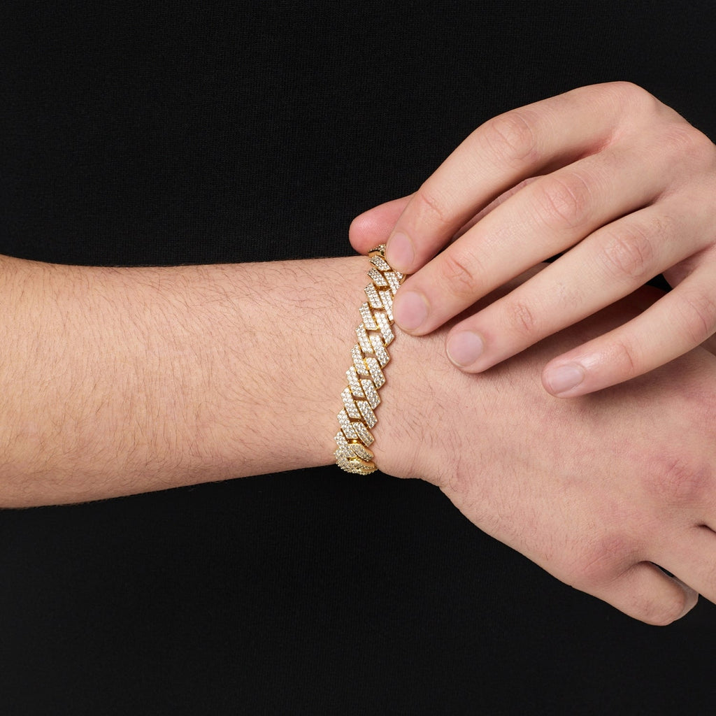 Prong Link Iced Cuban Bracelet (Gold) 12mm