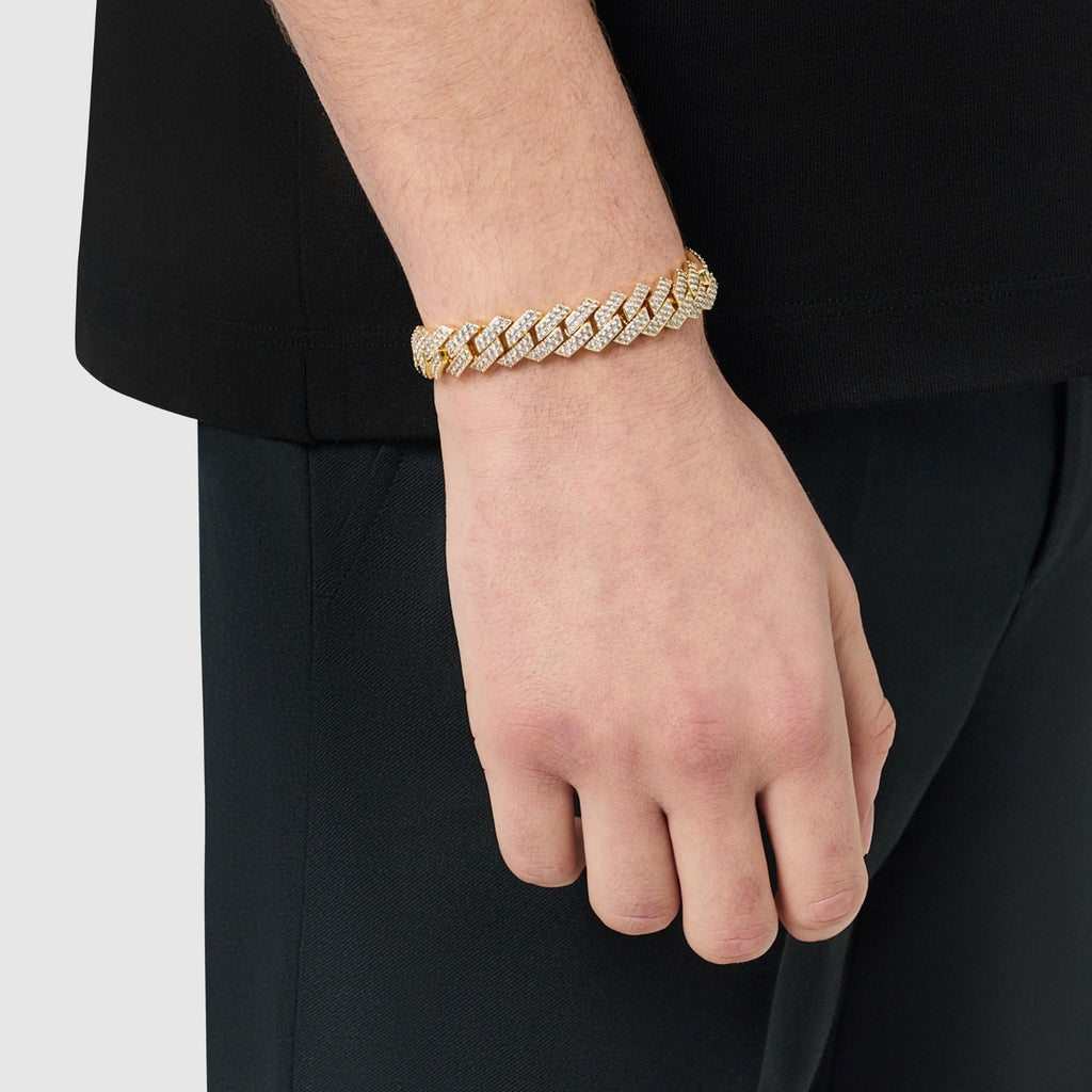 Prong Link Iced Cuban Bracelet (Gold) 12mm