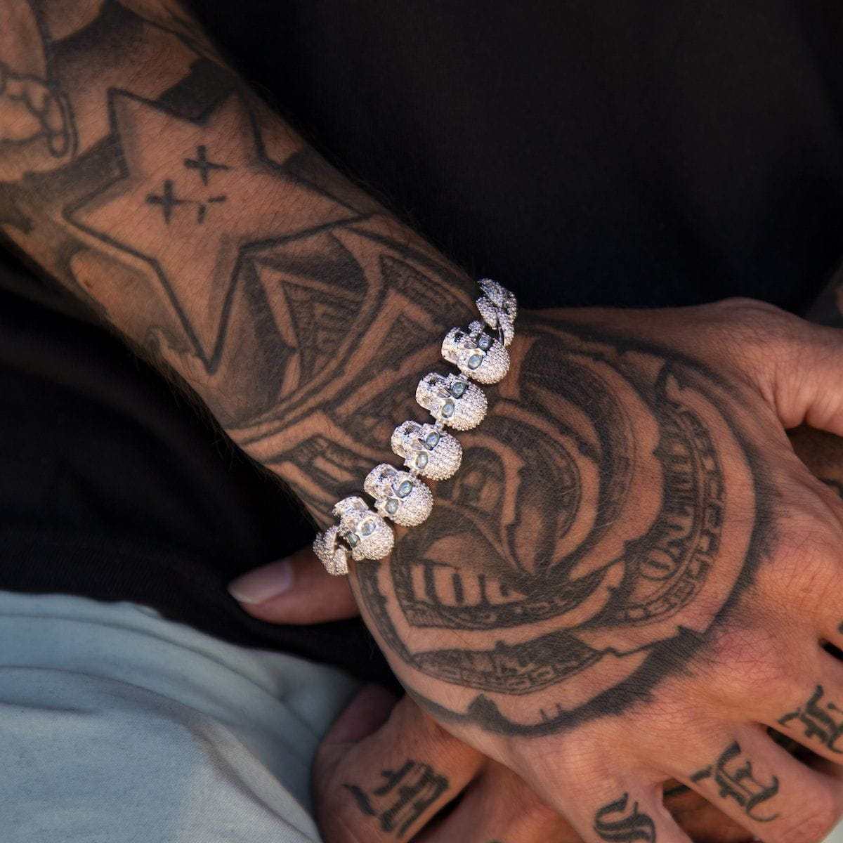 Iced Skull Bracelet in White Gold