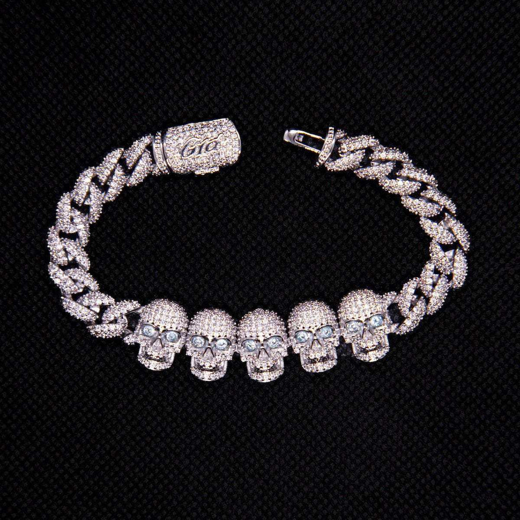 Iced Skull Bracelet in White Gold