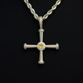 Iced Square Cross Pendant in Yellow Gold