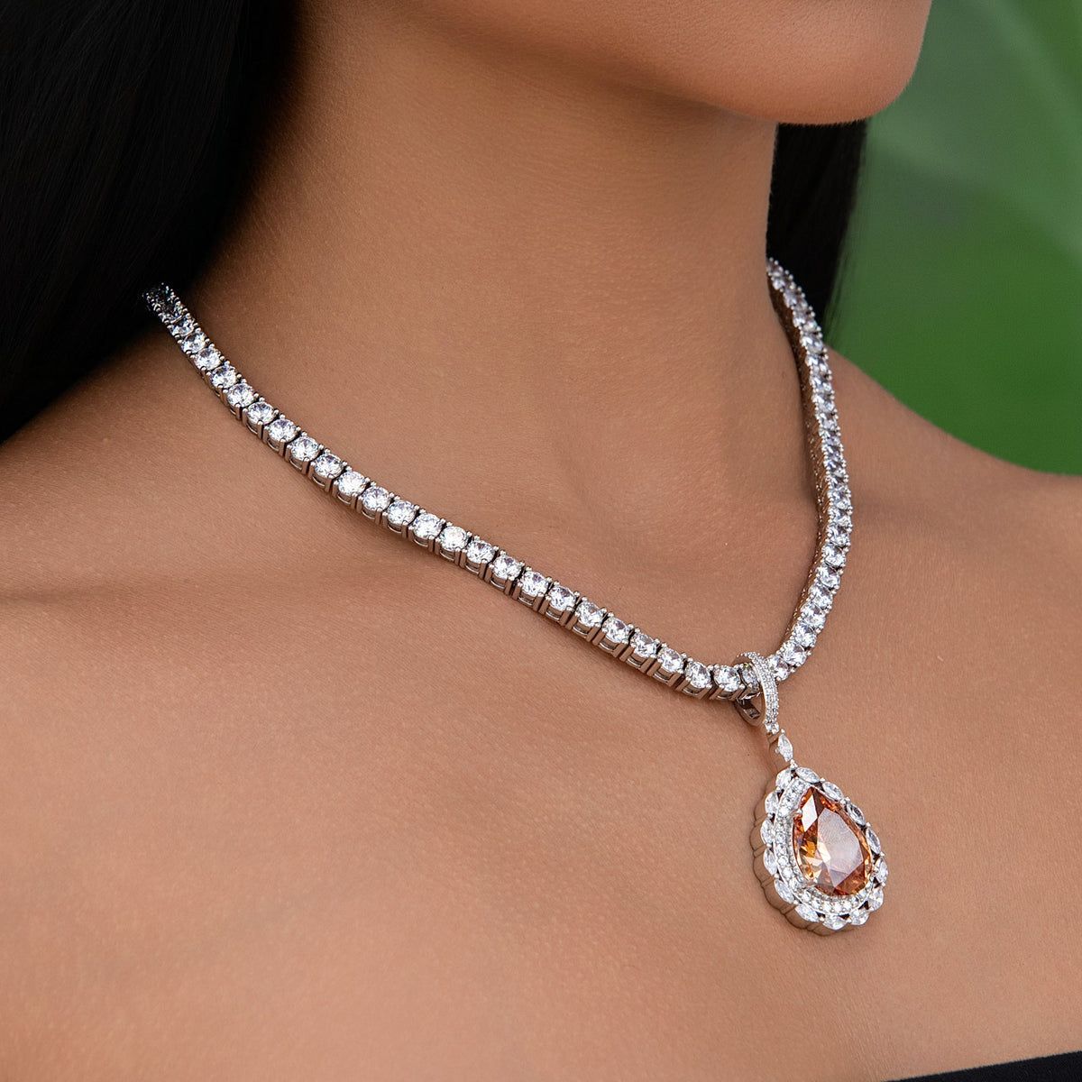 Iced Teardrop Rock Pendant in White Gold
