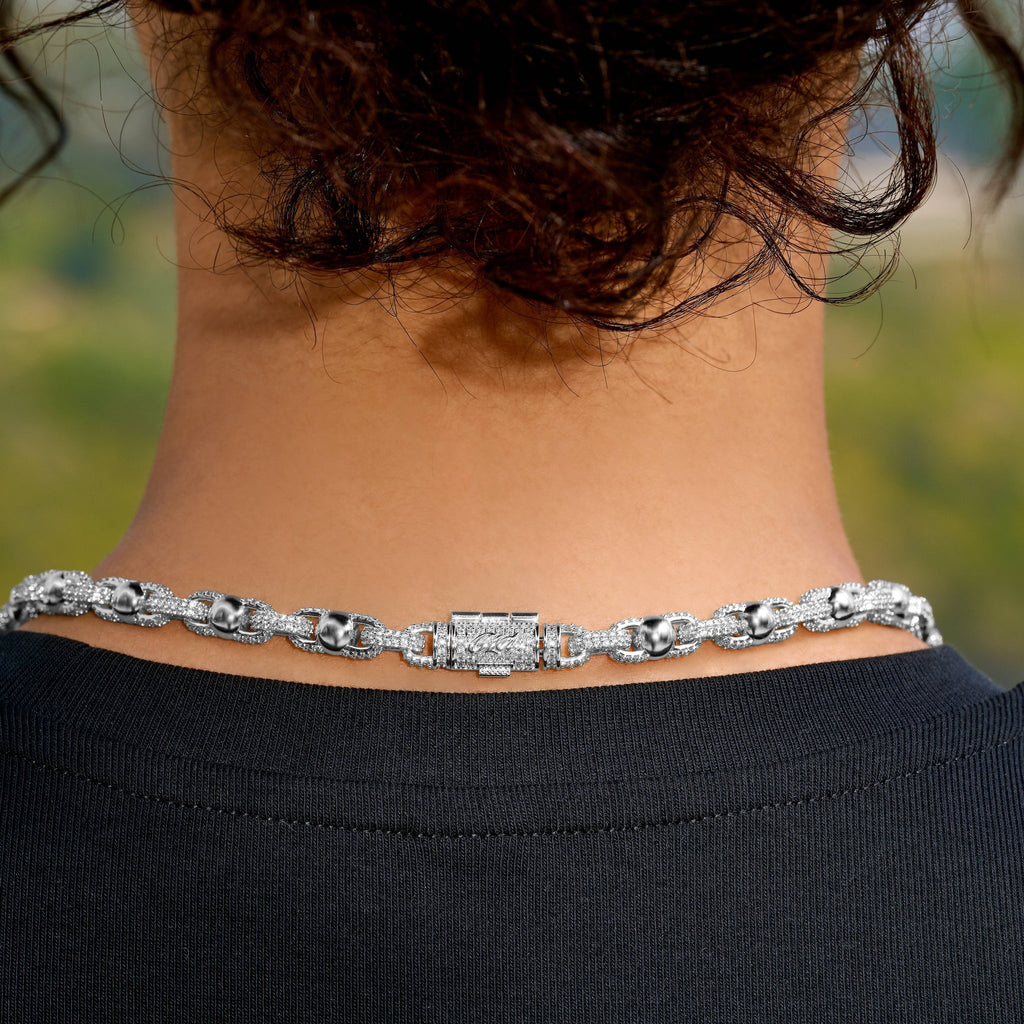 Iced Plain Ball Chain Necklace in White Gold - 6mm