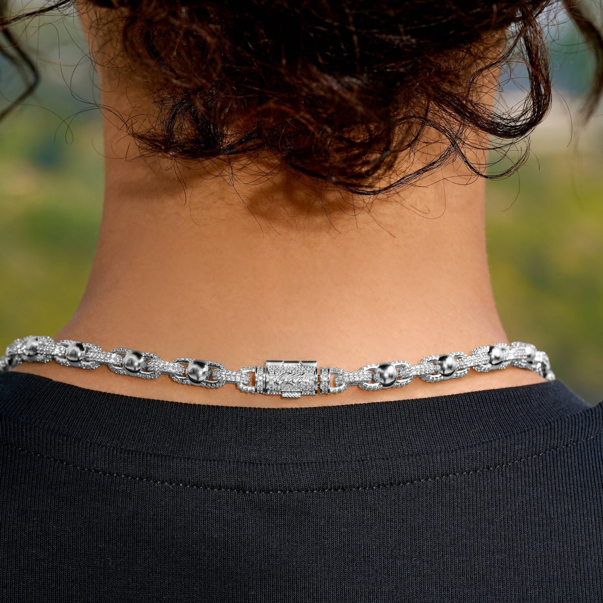 Iced Plain Ball Chain Necklace in White Gold - 6mm