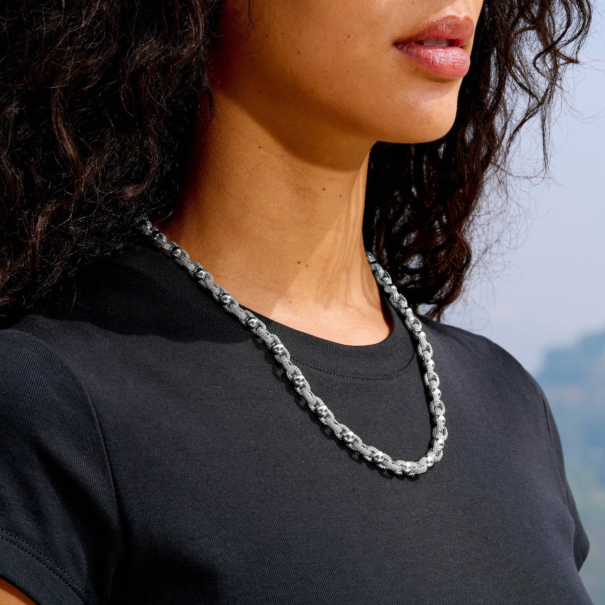 Iced Plain Ball Chain Necklace in White Gold - 6mm