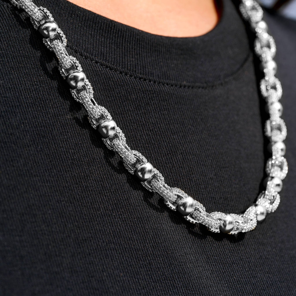 Iced Plain Ball Chain Necklace in White Gold - 6mm