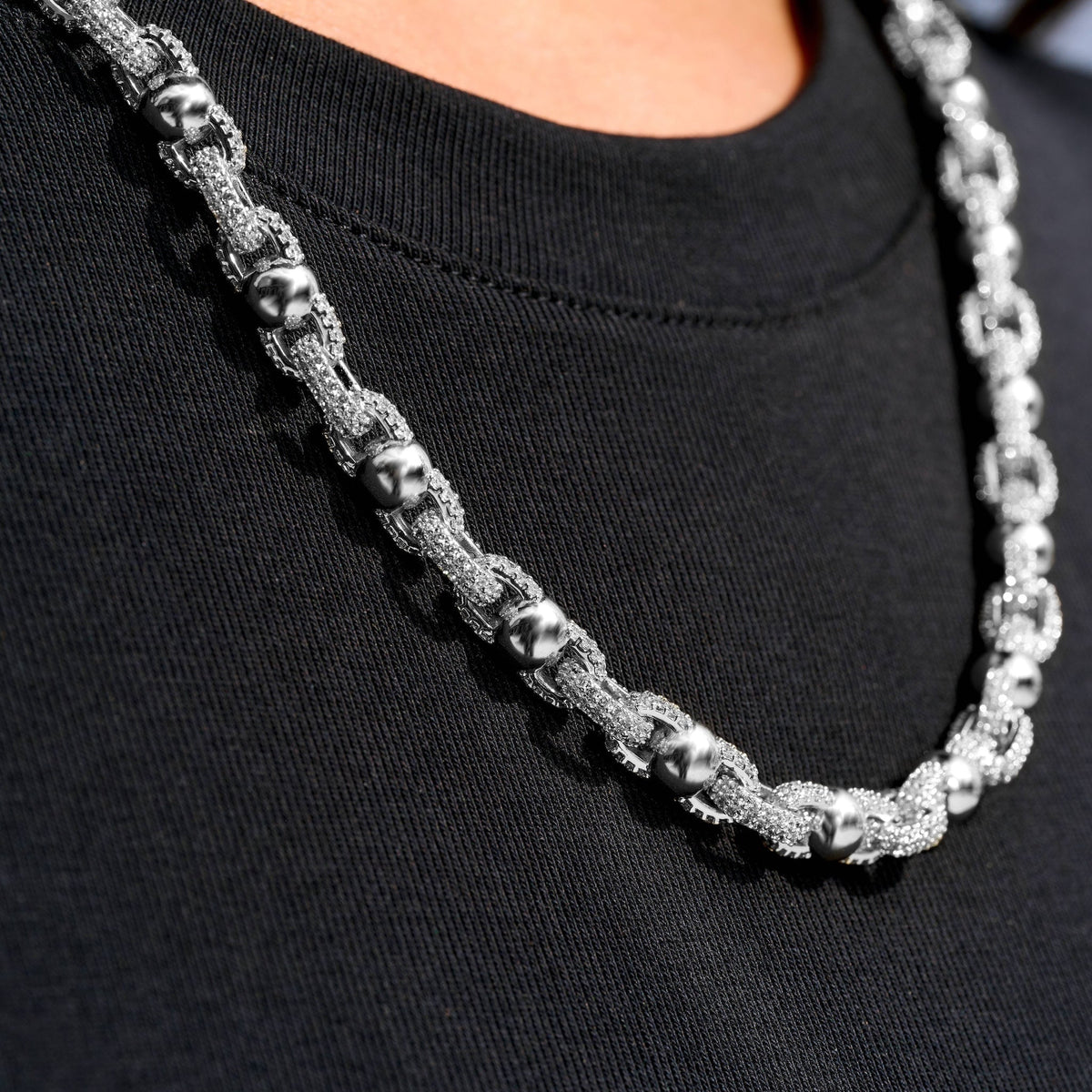 Iced Plain Ball Chain Necklace in White Gold - 6mm