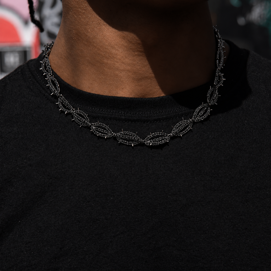 Black Iced Crown of Thorns Chain in Black