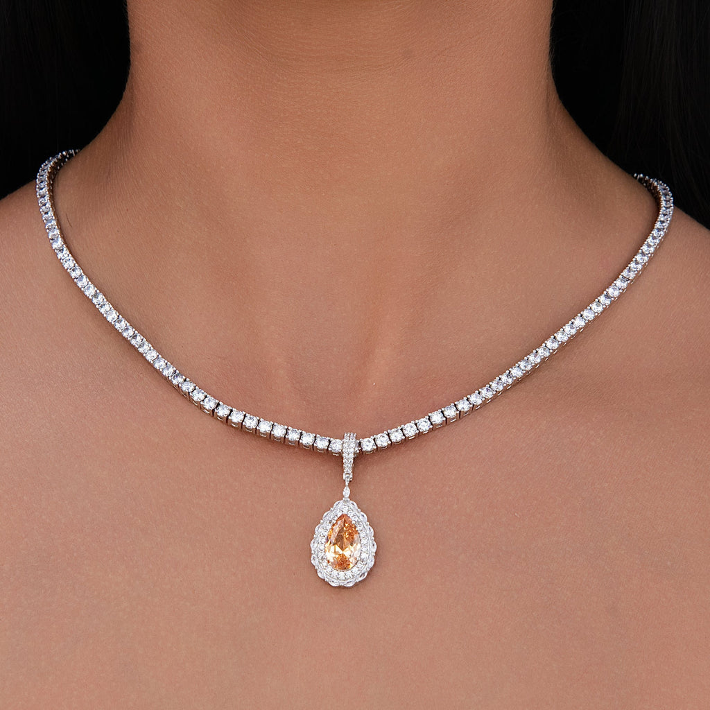 Micro Iced Teardrop Rock Pendant in White Gold