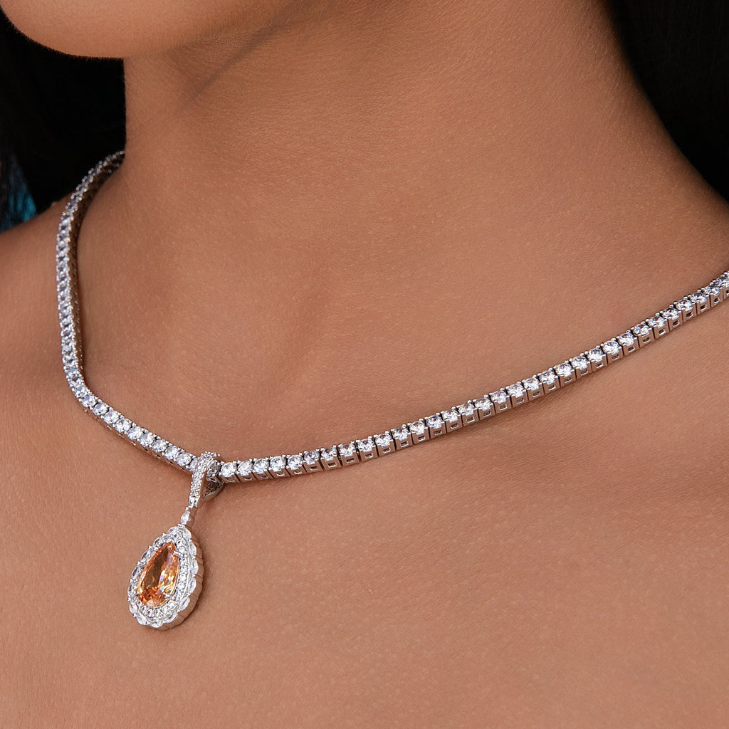 Micro Iced Teardrop Rock Pendant in White Gold