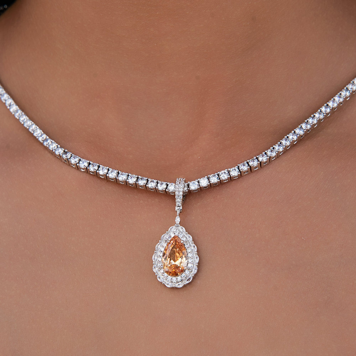 Micro Iced Teardrop Rock Pendant in White Gold