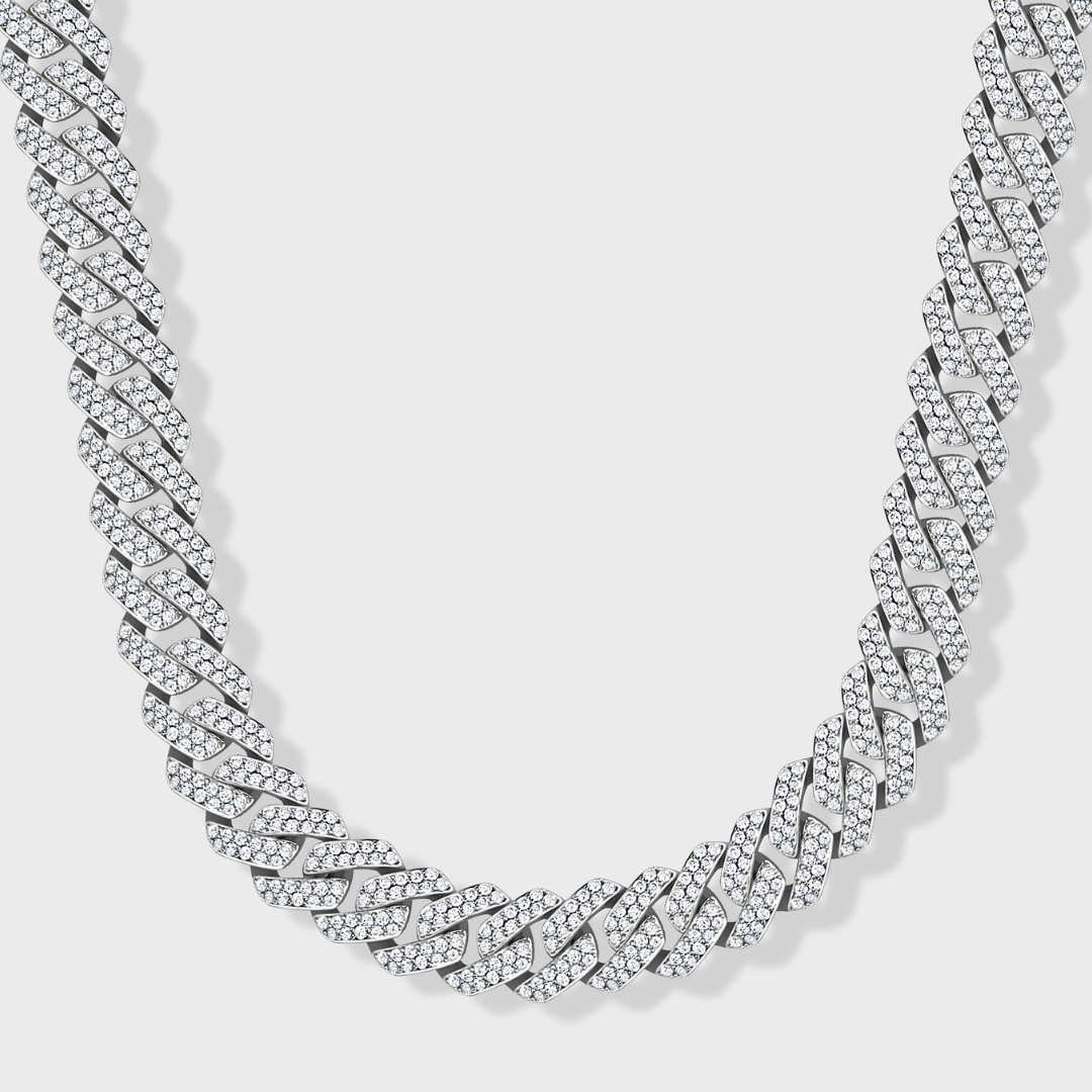 Iced Prong Cuban Chain (Silver) - 10mm
