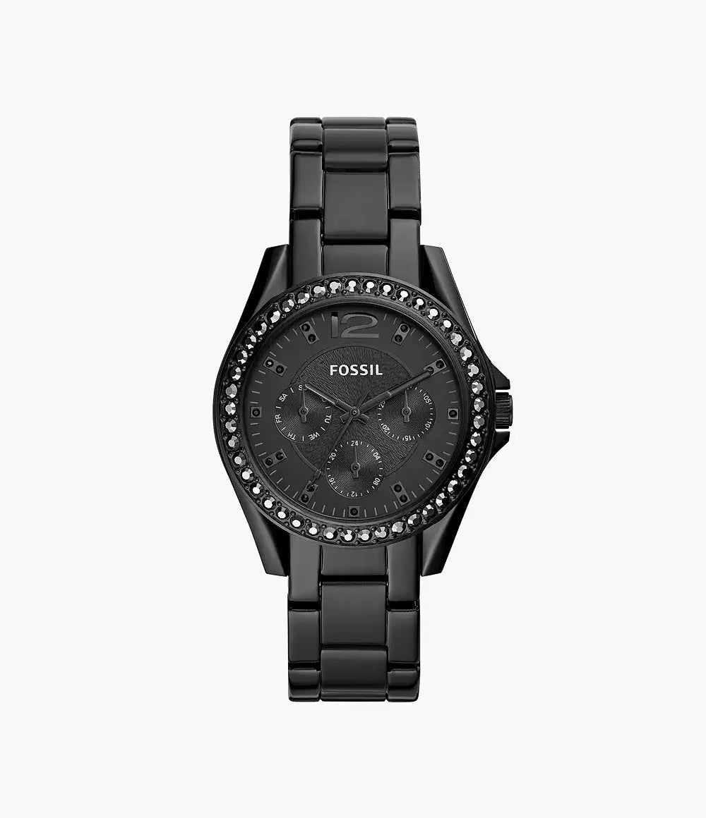 Fossil Women's Riley 38mm Multifunction, Black Stainless Steel Watch