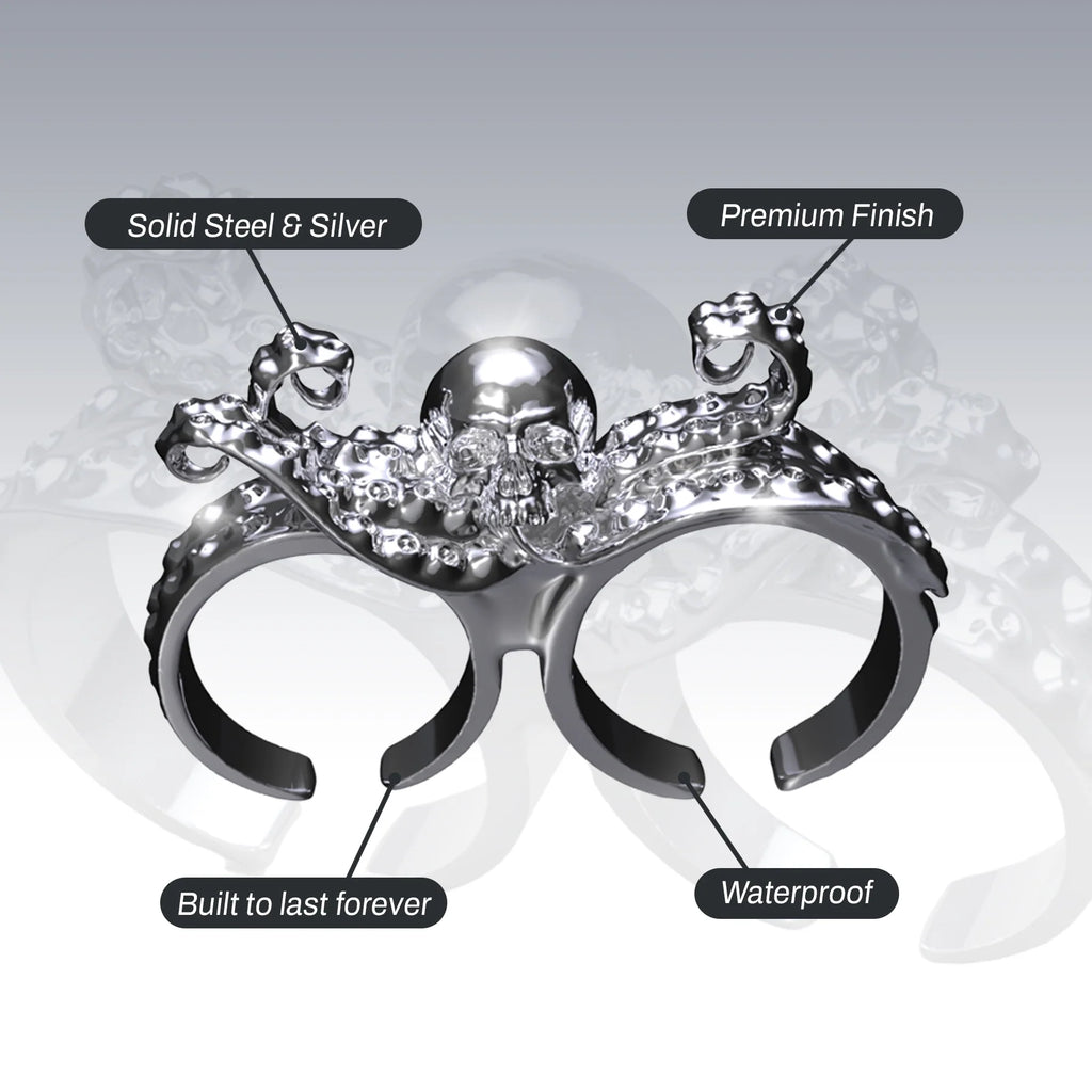 DOUBLE FINGER OCTOSKULL RING