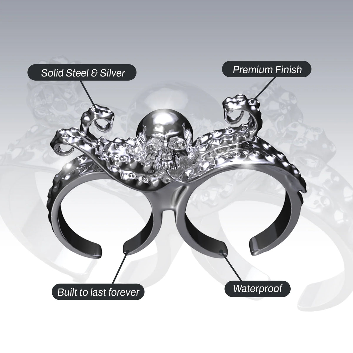 DOUBLE FINGER OCTOSKULL RING