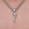 Italian Horn Pendant + 4MM Palm Necklace Bundle in White Gold