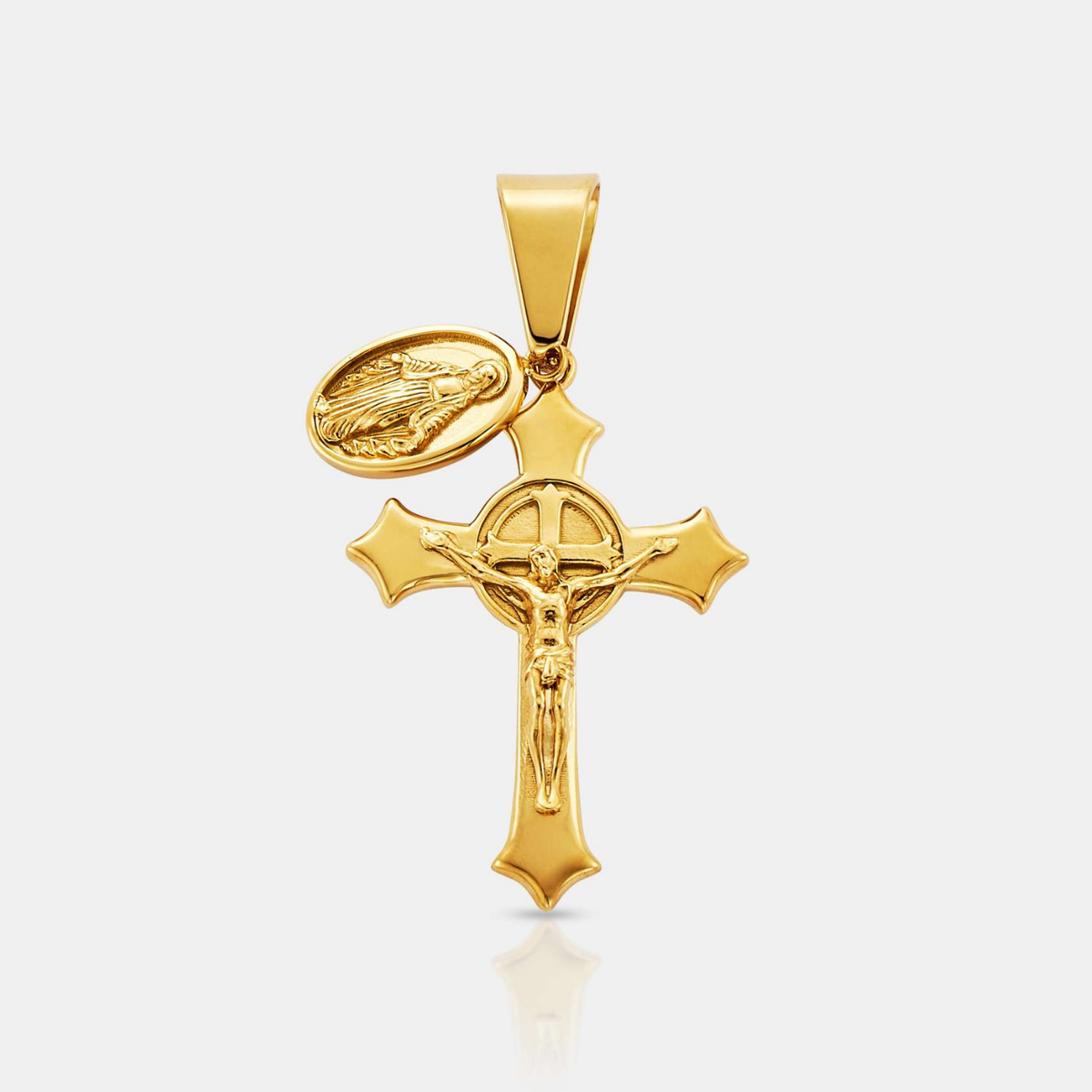 Jesus & Mary Cross Pendant (Gold)