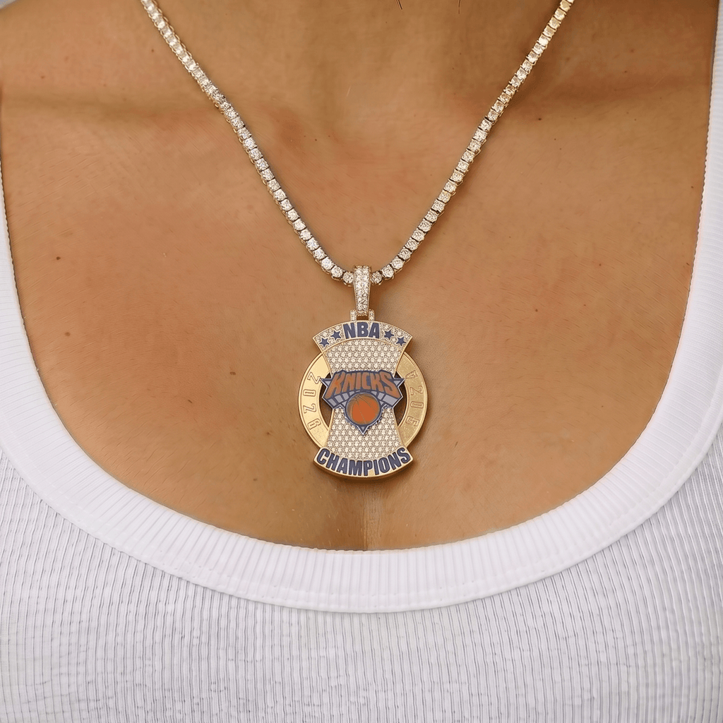 Moissanite New York Knicks Official NBA 2026 Championship Pendant in Yellow Gold Vermeil