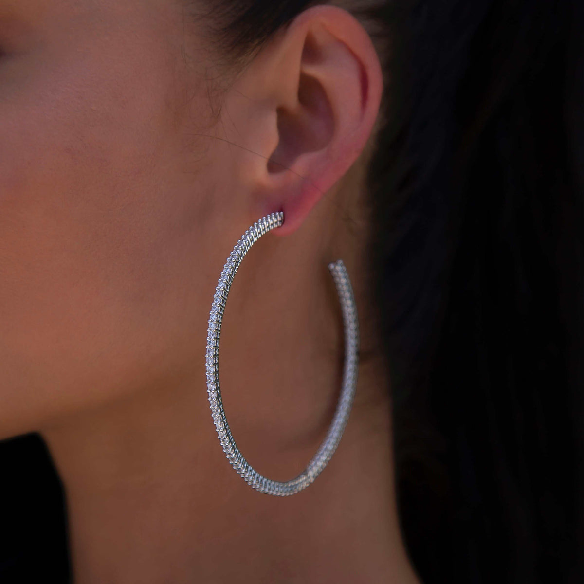 GLD Eternity Hoop Earrings in White Gold-2MM