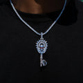 Large Iced Skull Key Pendant in White Gold