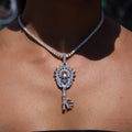 Large Iced Skull Key Pendant in White Gold