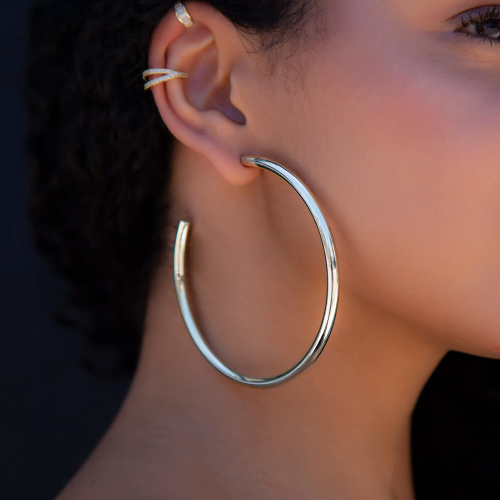 Tube Hoop Earrings in White Gold