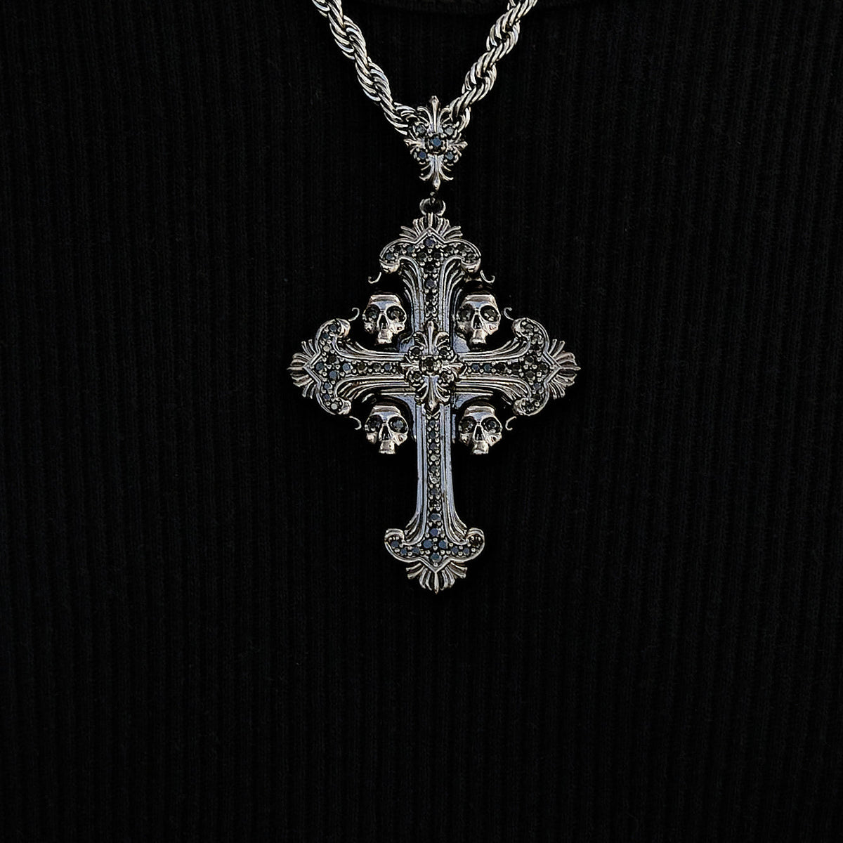 Medieval Cross Black Stones Pendant in Black