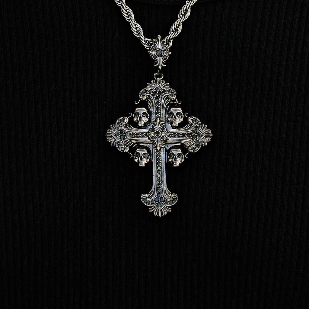 Medieval Cross Black Stones Pendant in Black