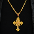 Medieval Cross Ruby Stones Pendant in Yellow Gold
