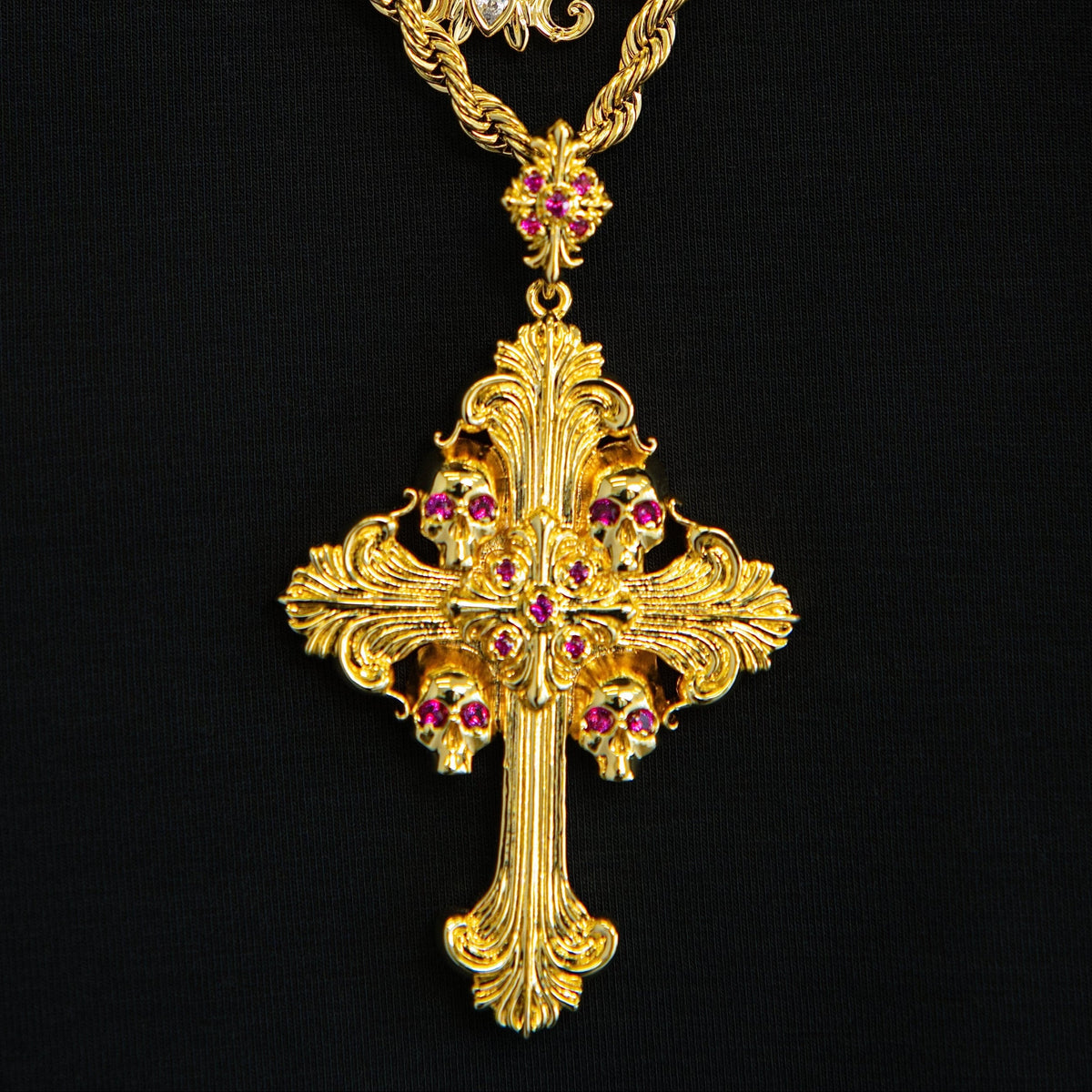 Medieval Cross Ruby Stones Pendant in Yellow Gold