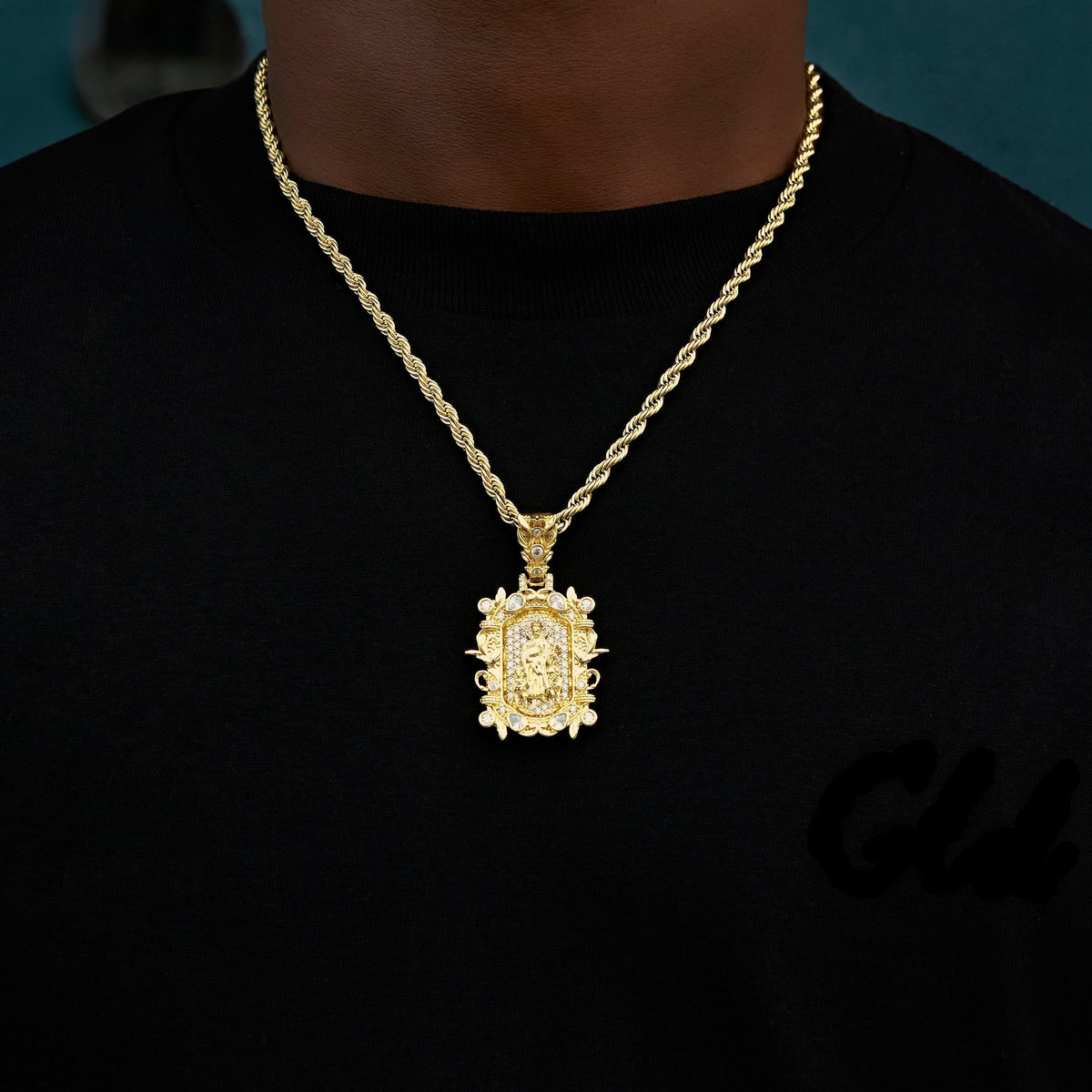 Iced Medieval Shepherd Pendant in Yellow Gold