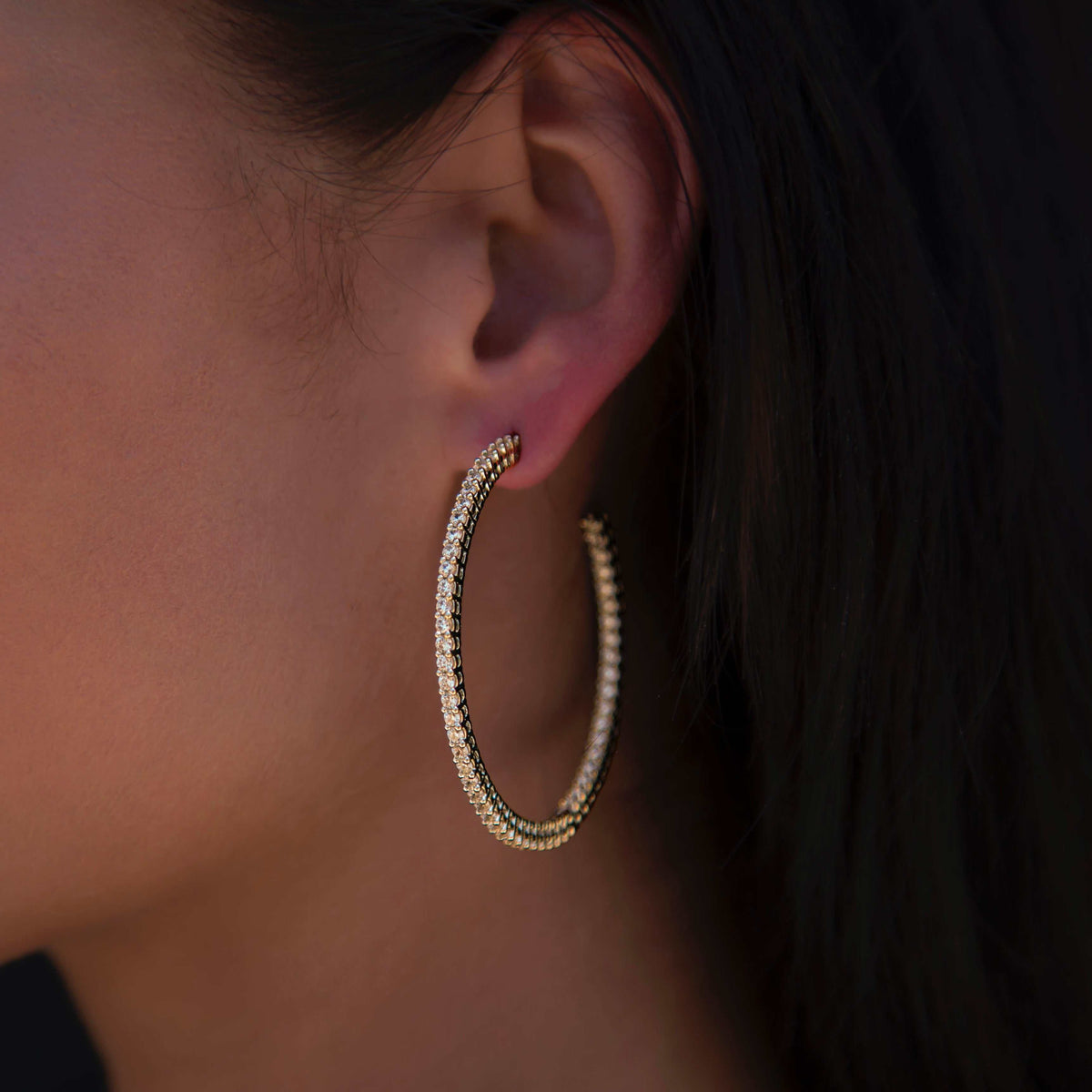 GLD Eternity Hoop Earrings in Yellow Gold-2MM