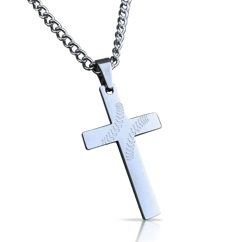 Baseball Cross Pendant Necklace - Stainless Steel