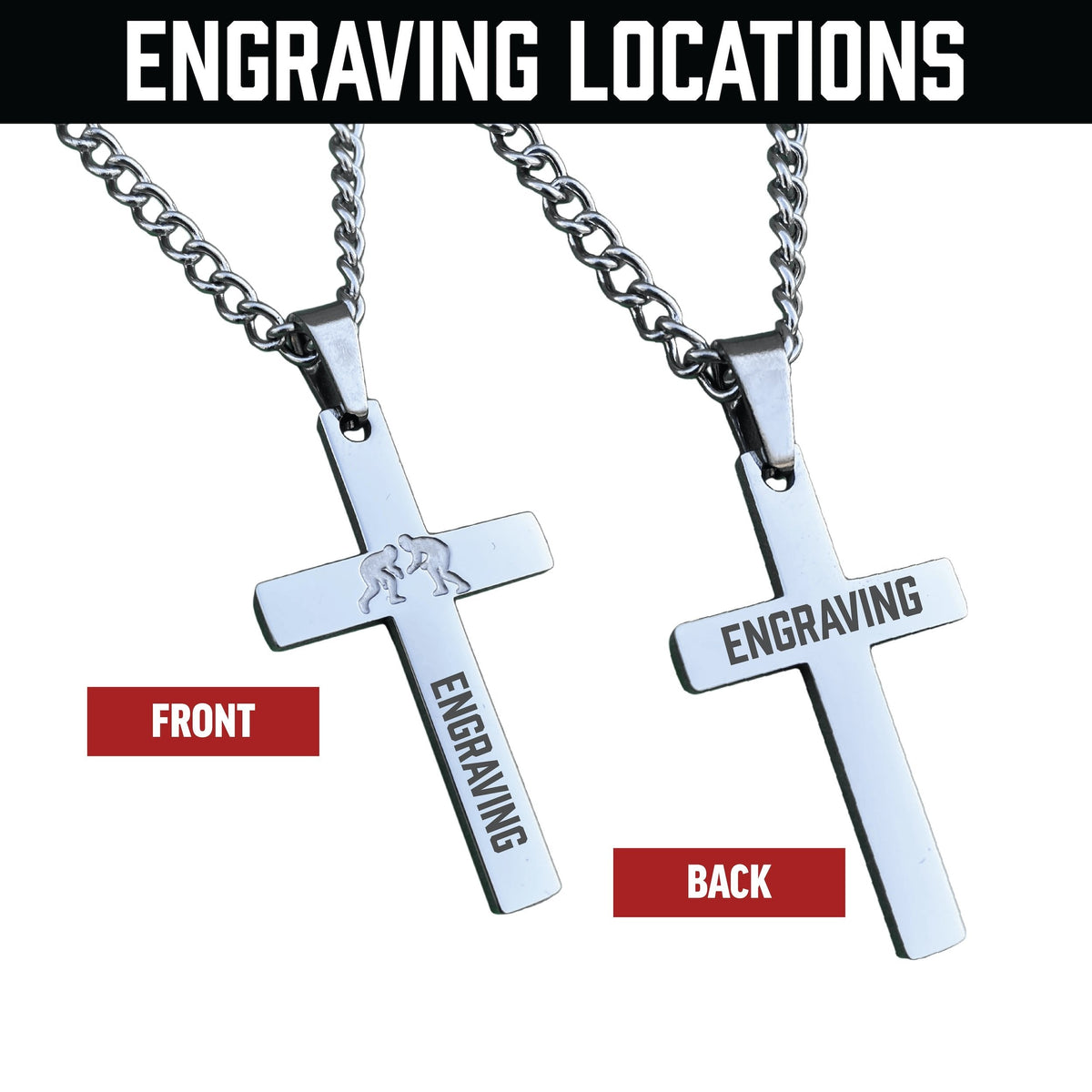Wrestling Cross Pendant Necklace - Stainless Steel