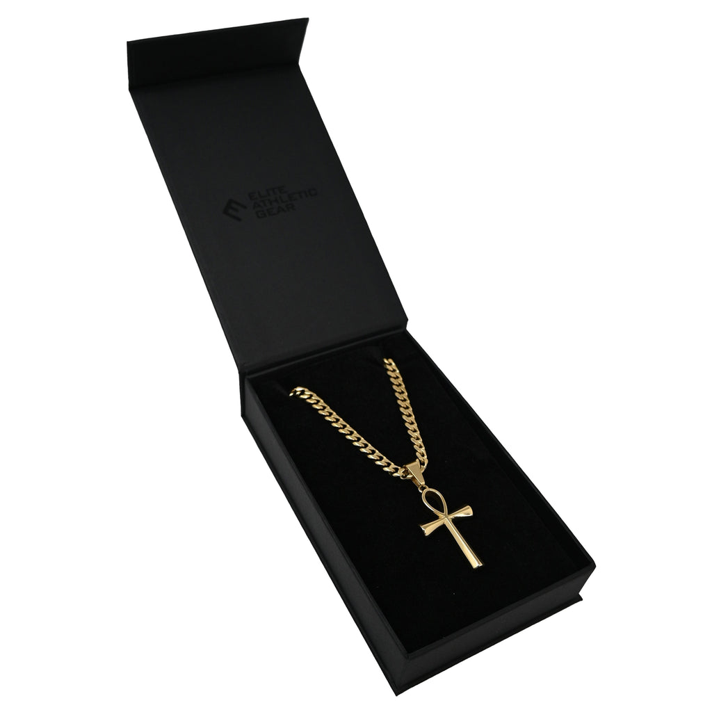 Pro Ankh Cross Pendant Necklace - 14K Gold Plated Stainless Steel