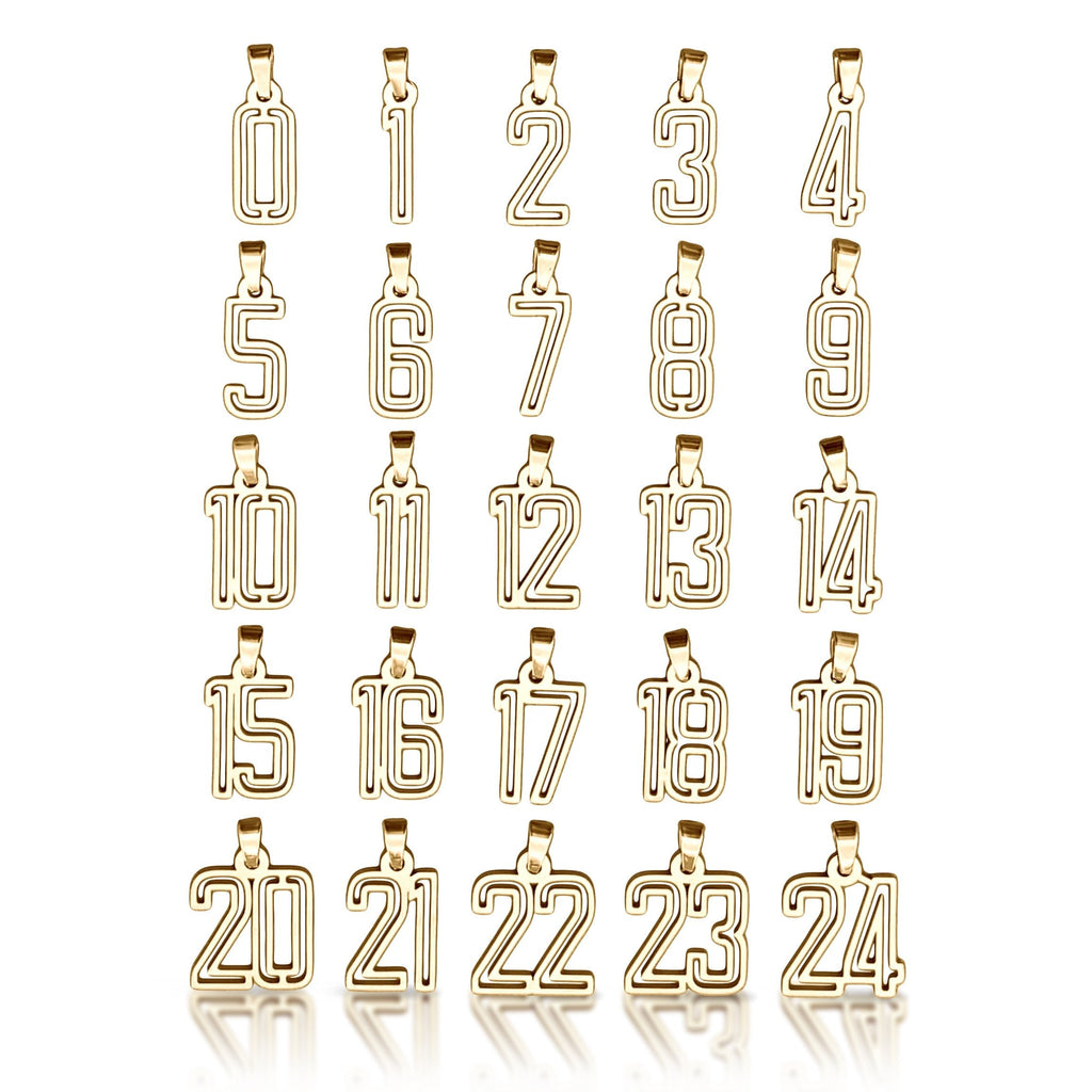 Varsity Number Pendant Necklace - 14K Gold Plated Stainless Steel