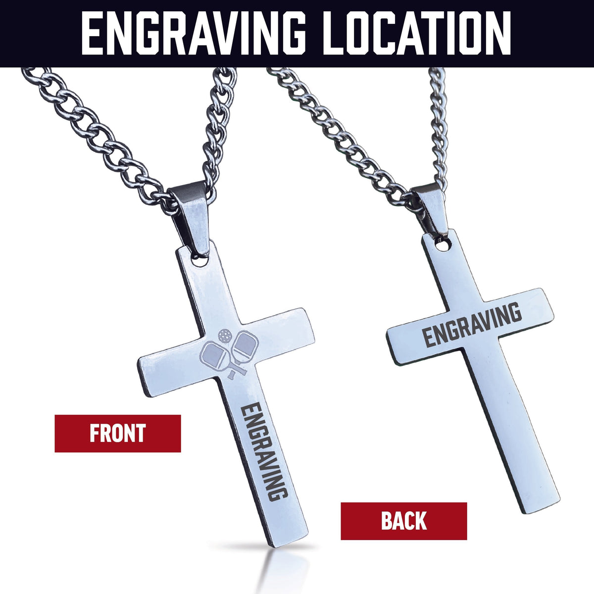 Pickleball Cross Pendant Necklace - Stainless Steel