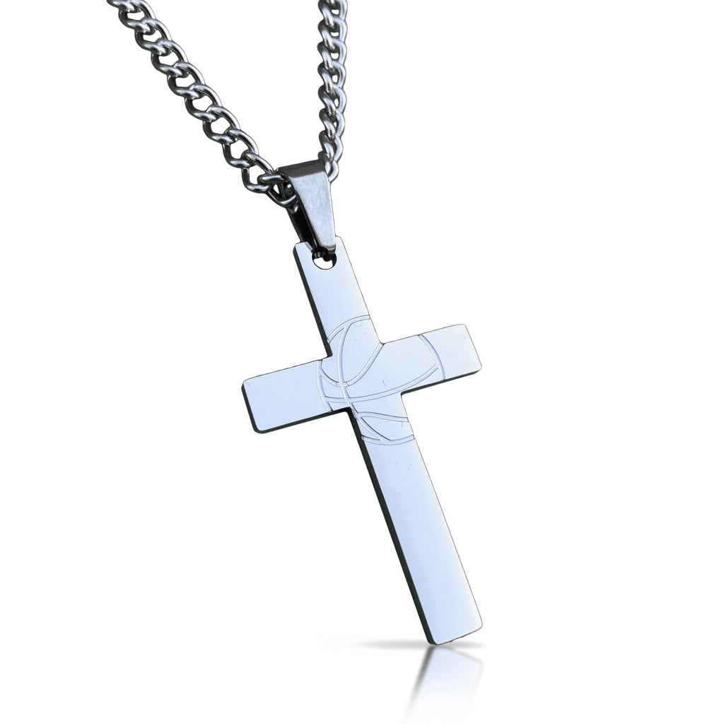 Basketball Cross Pendant Necklace - Stainless Steel
