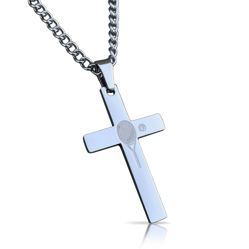 Tennis Cross Pendant Necklace - Stainless Steel