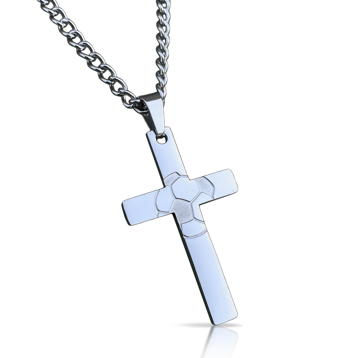 Soccer Cross Pendant Necklace - Stainless Steel