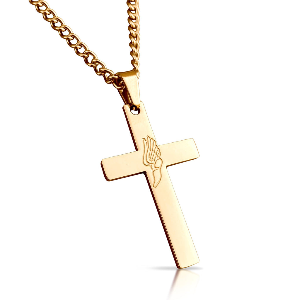 Track & Field Cross Pendant Necklace - 14K Gold Plated Stainless Steel