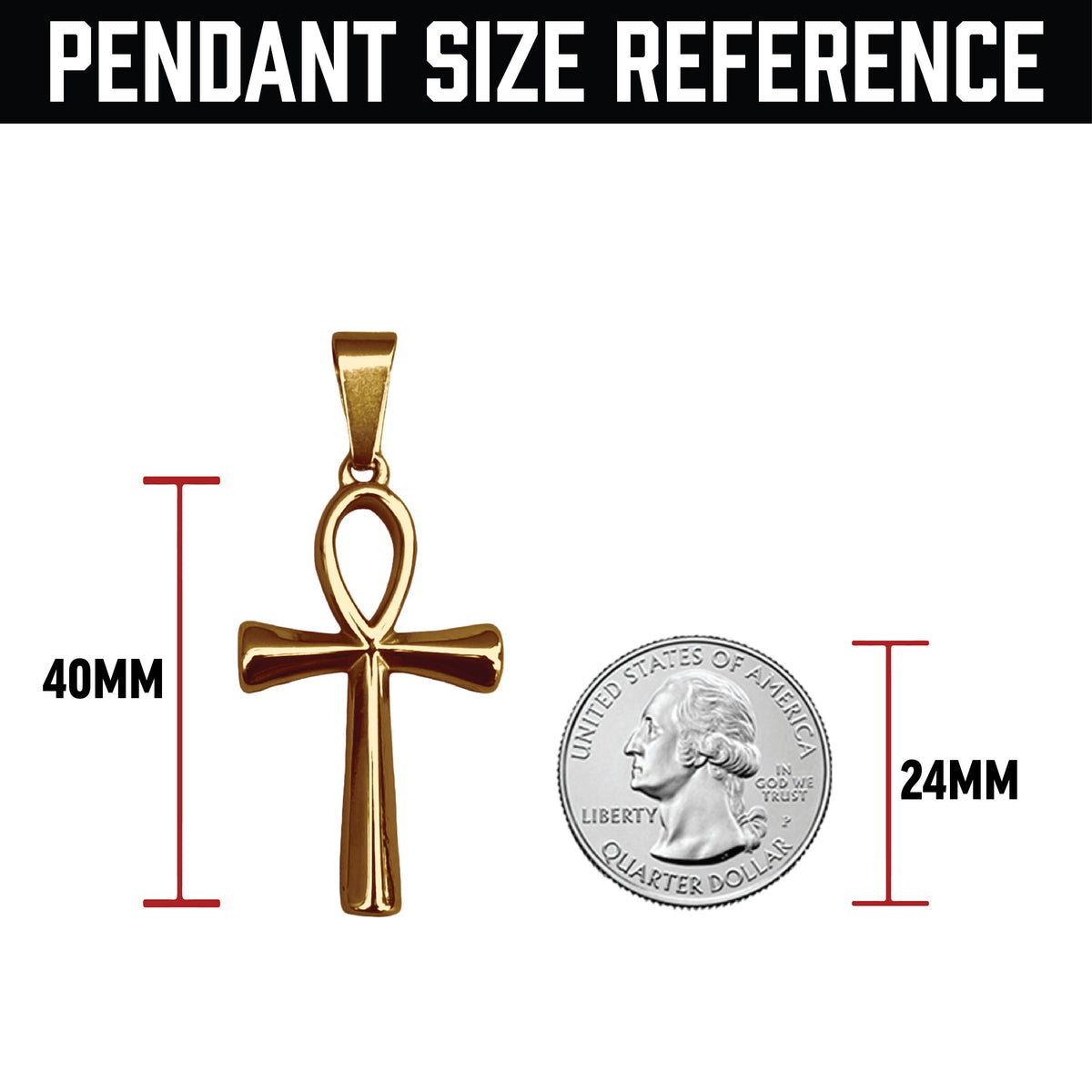 Pro Ankh Cross Pendant Necklace - 14K Gold Plated Stainless Steel