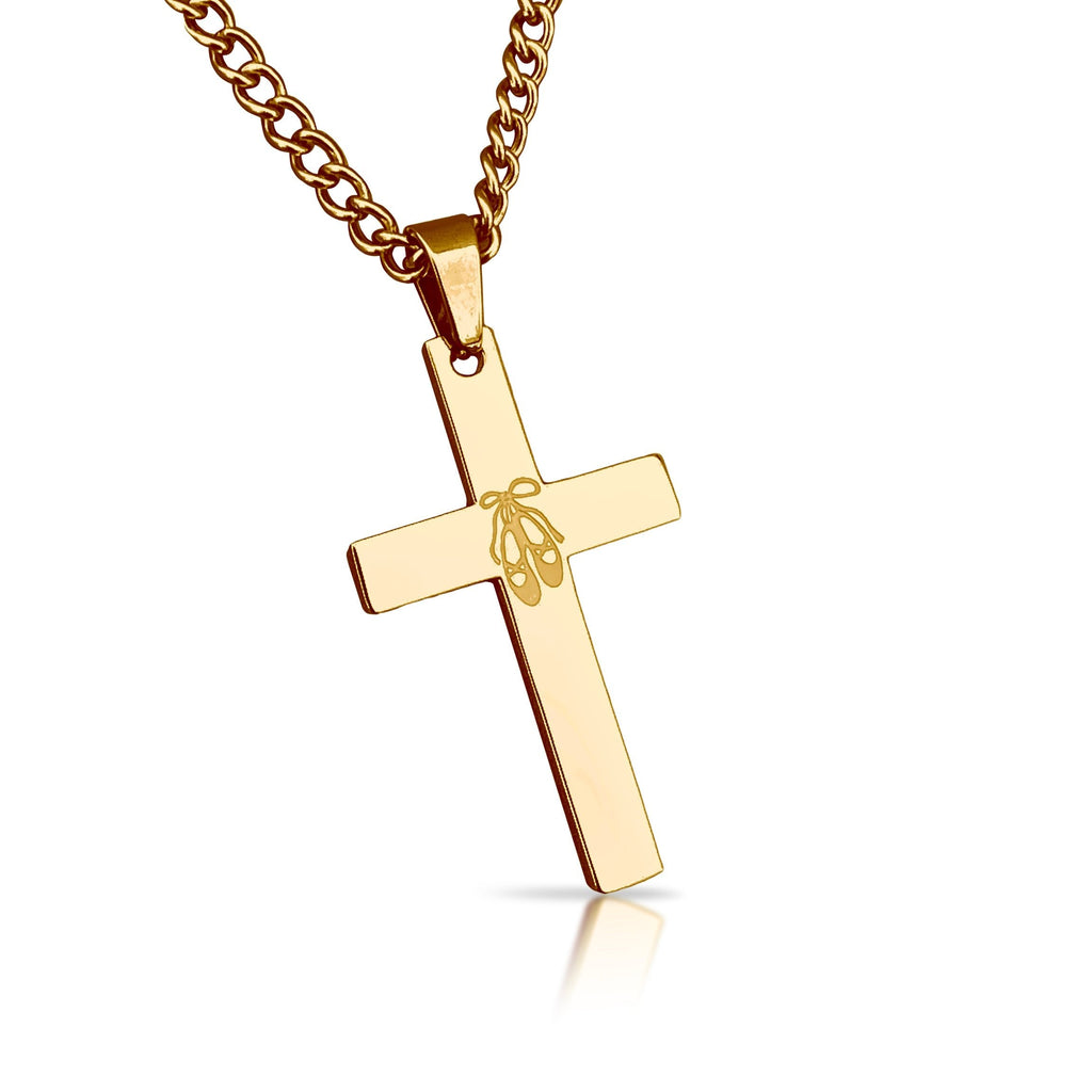 Dance Cross Pendant Necklace - 14K Gold Plated Stainless Steel