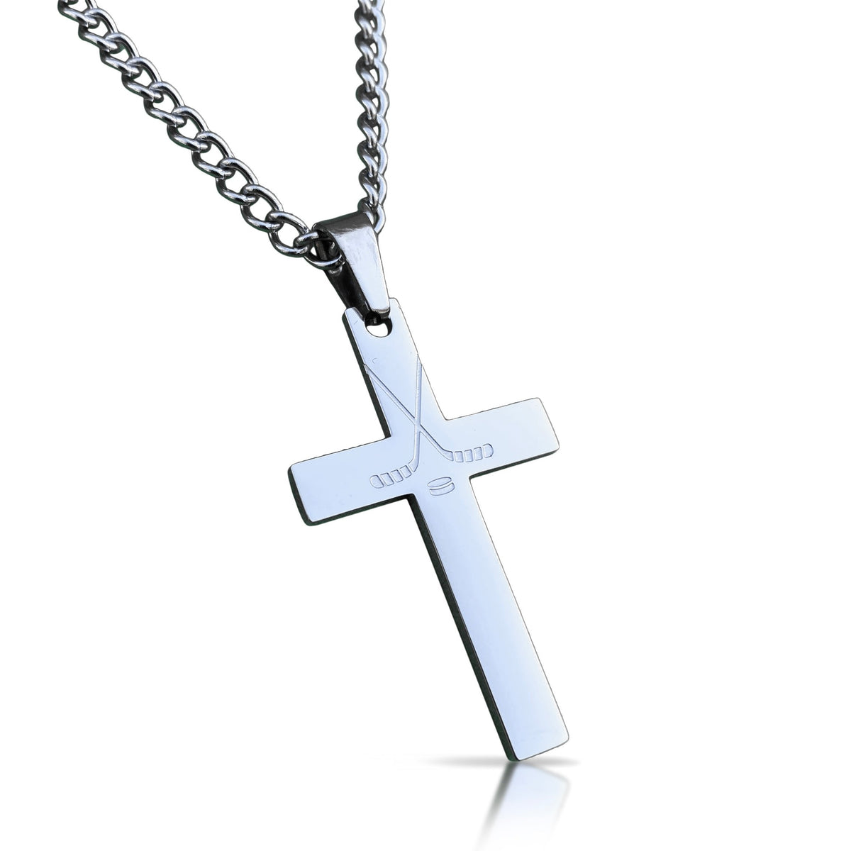 Hockey Cross Pendant Necklace - Stainless Steel