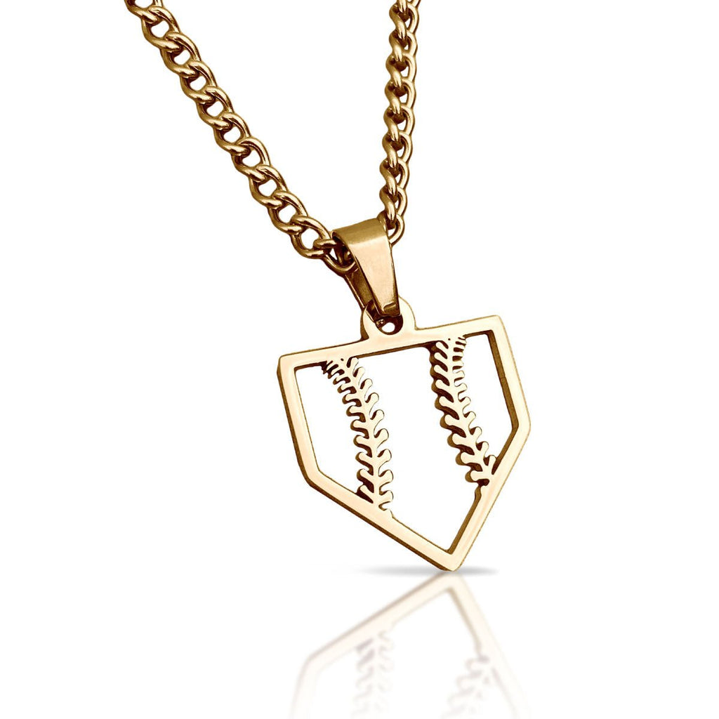Home Plate Pendant Necklace - 14K Gold Plated Stainless Steel