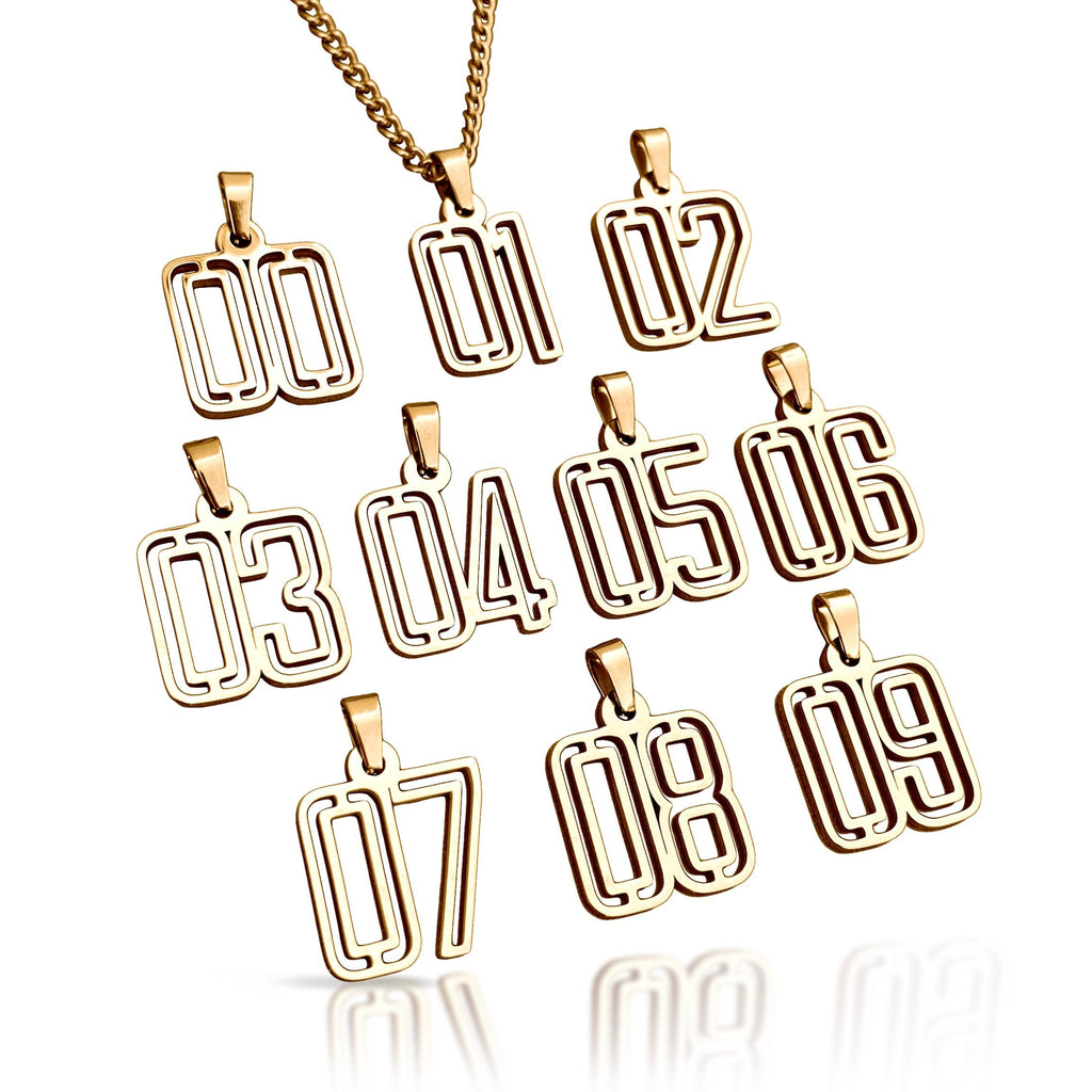 00-09 Varsity Number Pendant Necklace - 14K Gold Plated Stainless Steel