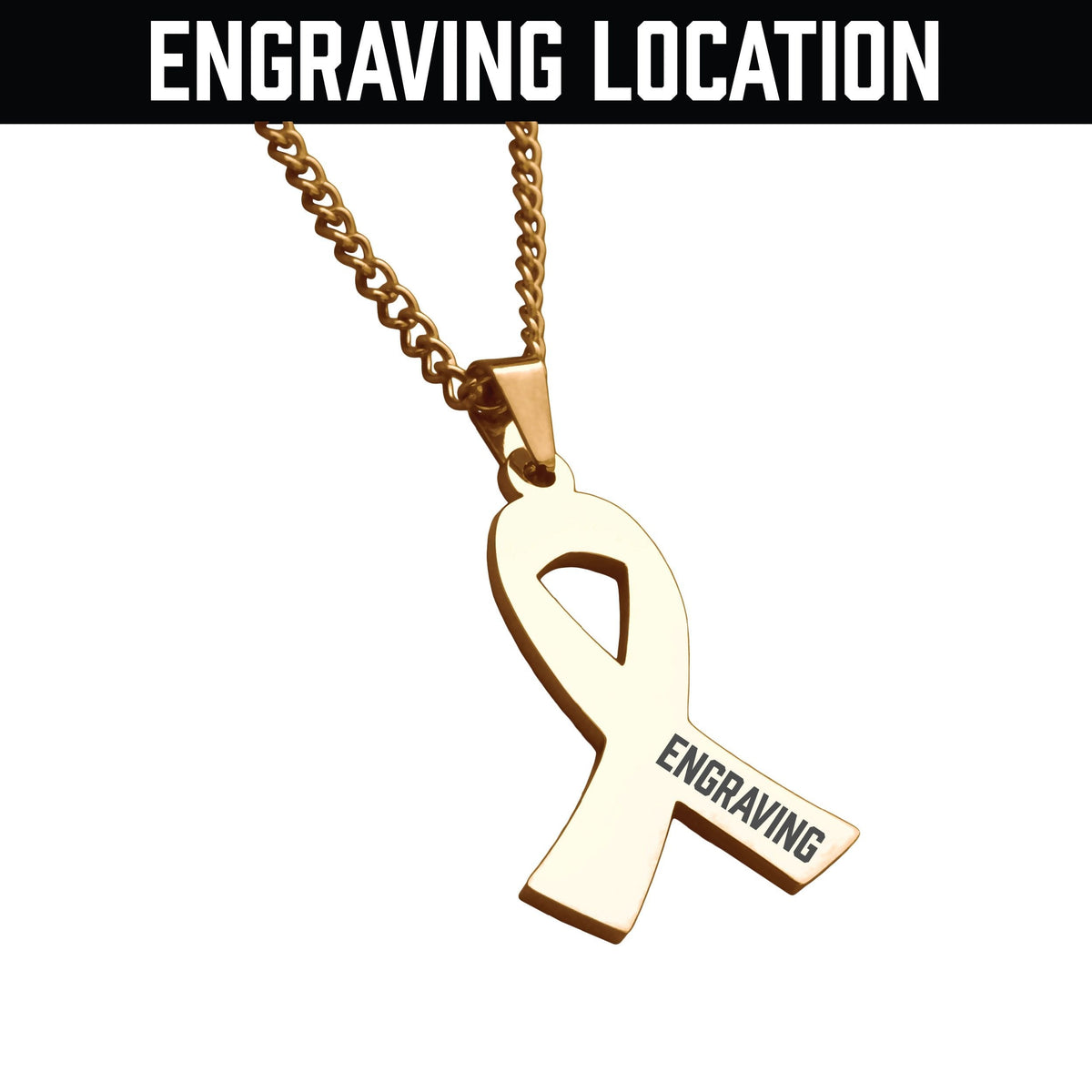 Cancer Ribbon Pendant Necklace - 14K Gold Plated Stainless Steel
