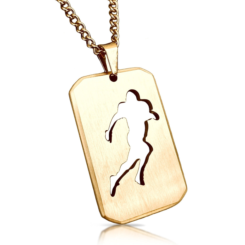 Football Cut Out Pendant Necklace - 14K Gold Plated Stainless Steel