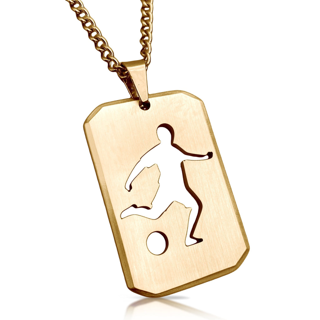Soccer Cut Out Pendant Necklace - 14K Gold Plated Stainless Steel